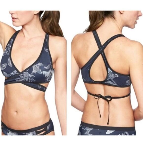Athleta Blue Fiore Floral Cross Back Wrap Bikini Top - Picture 1 of 11